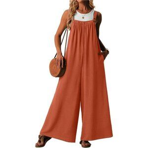 Women's Orange Casual Jumpsuits Boho Wide Leg Rompers Sleeveless Flowy wide-leg